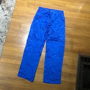 Young Fabulous and Broke Blue Satin Wide Leg Cargo Pants NWT